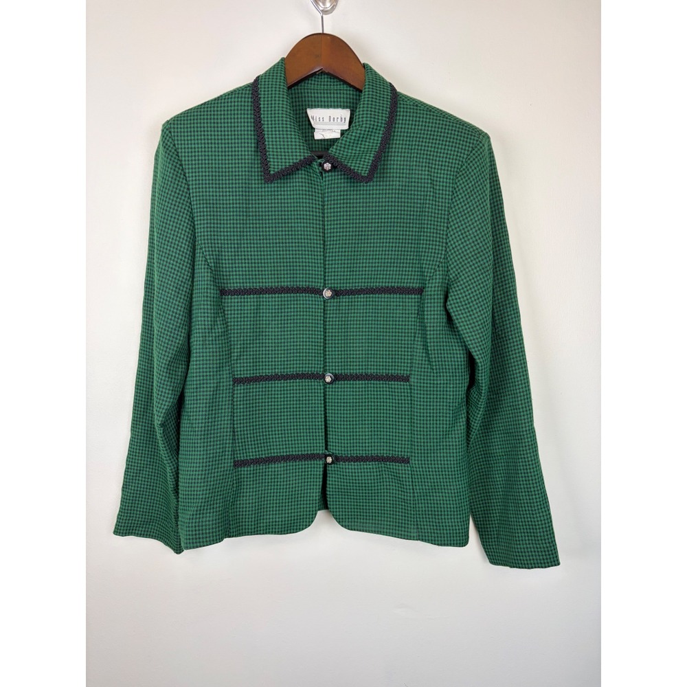 Vintage 90s Miss Dorby Blazer 10 Green Black Houndstooth Preppy Jacket Teacher